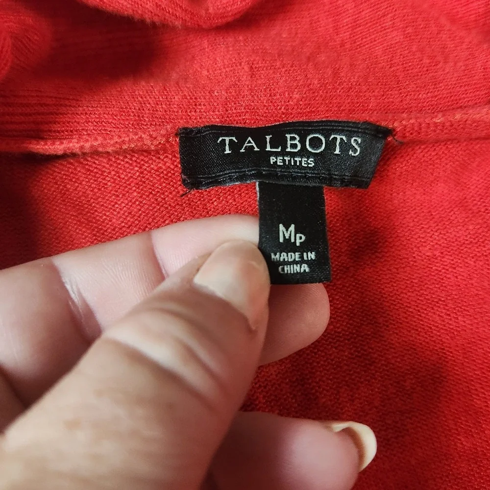 Talbots Cardigan Sweater Womens MP Medium Red‎ Shawl Collar Open Front